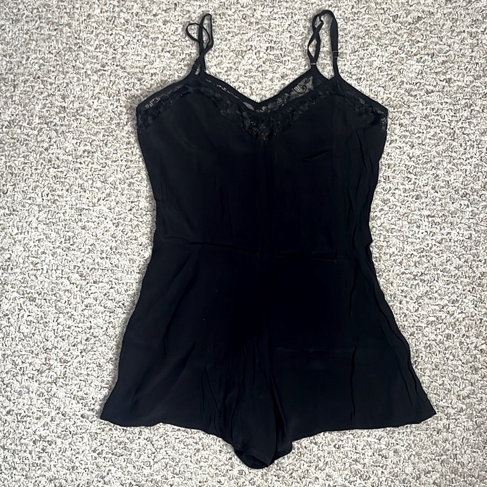 Arden B. Black Romper with Lace Trim